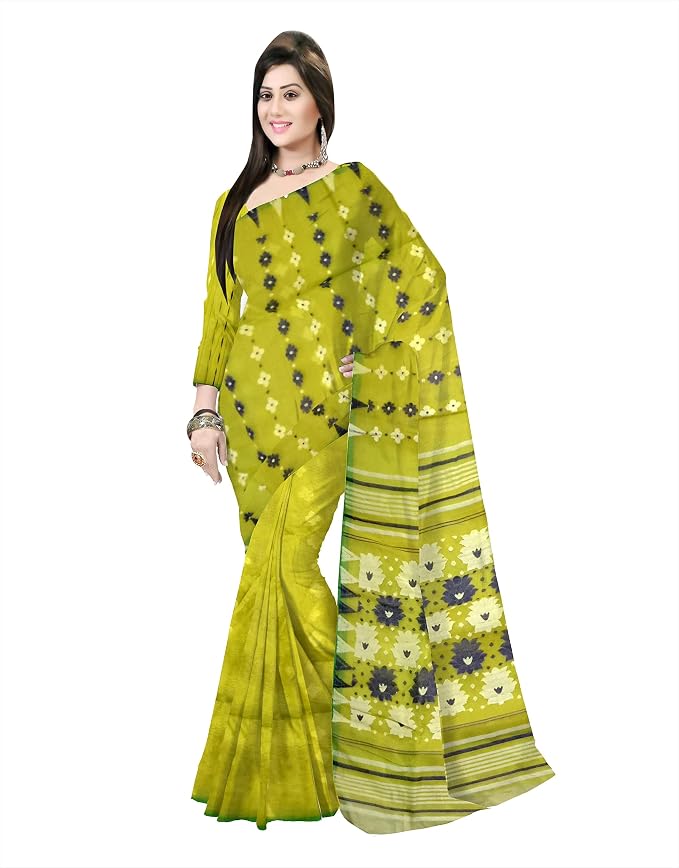 Pradip Fabrics Floral Print Tant Silk Blend Saree