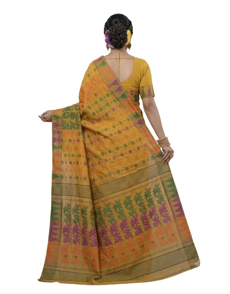 Pradip Fabrics Floral Print Tant Silk Blend Saree