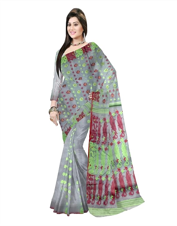 Pradip Fabrics Floral Print Tant Silk Blend Saree