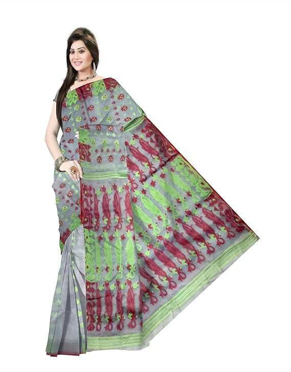 Pradip Fabrics Floral Print Tant Silk Blend Saree