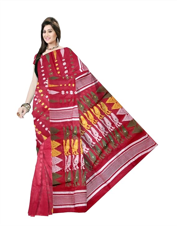 Pradip Fabrics Floral Print Tant Silk Blend Saree