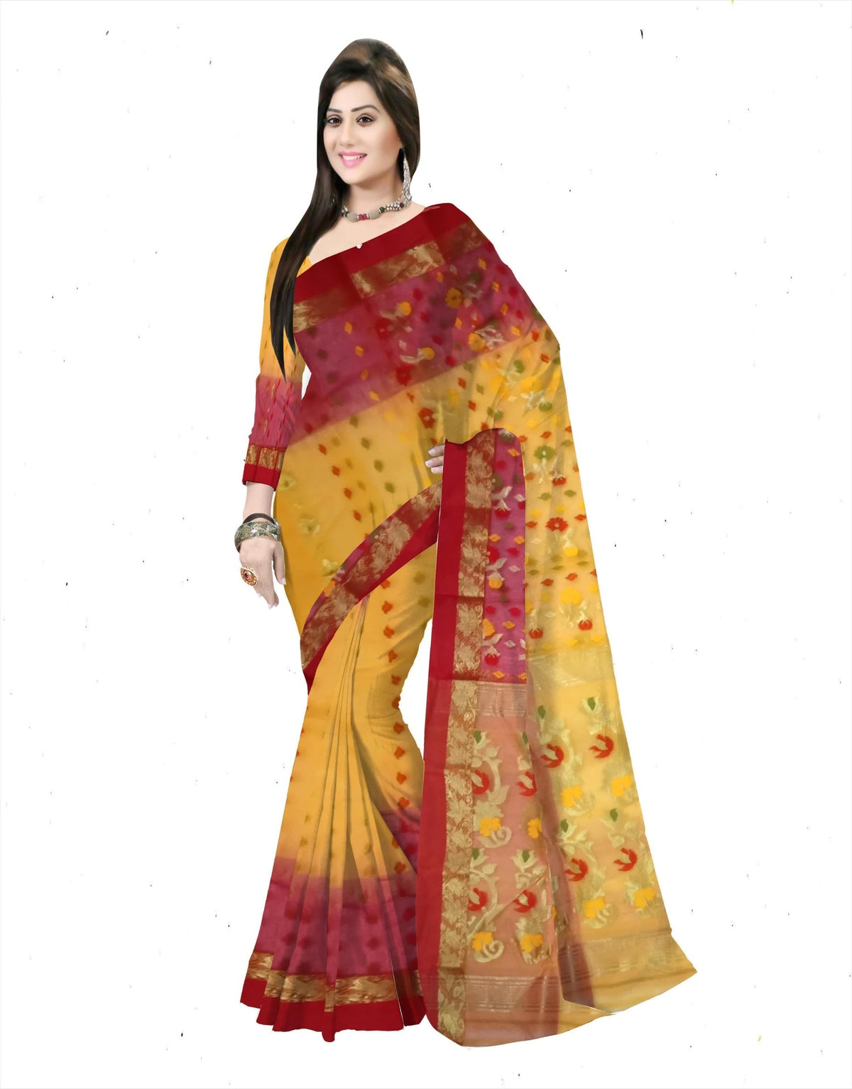 Pradip Fabrics Ethnic Women's Tant Silk Sky Blue and Blue colour Saree.