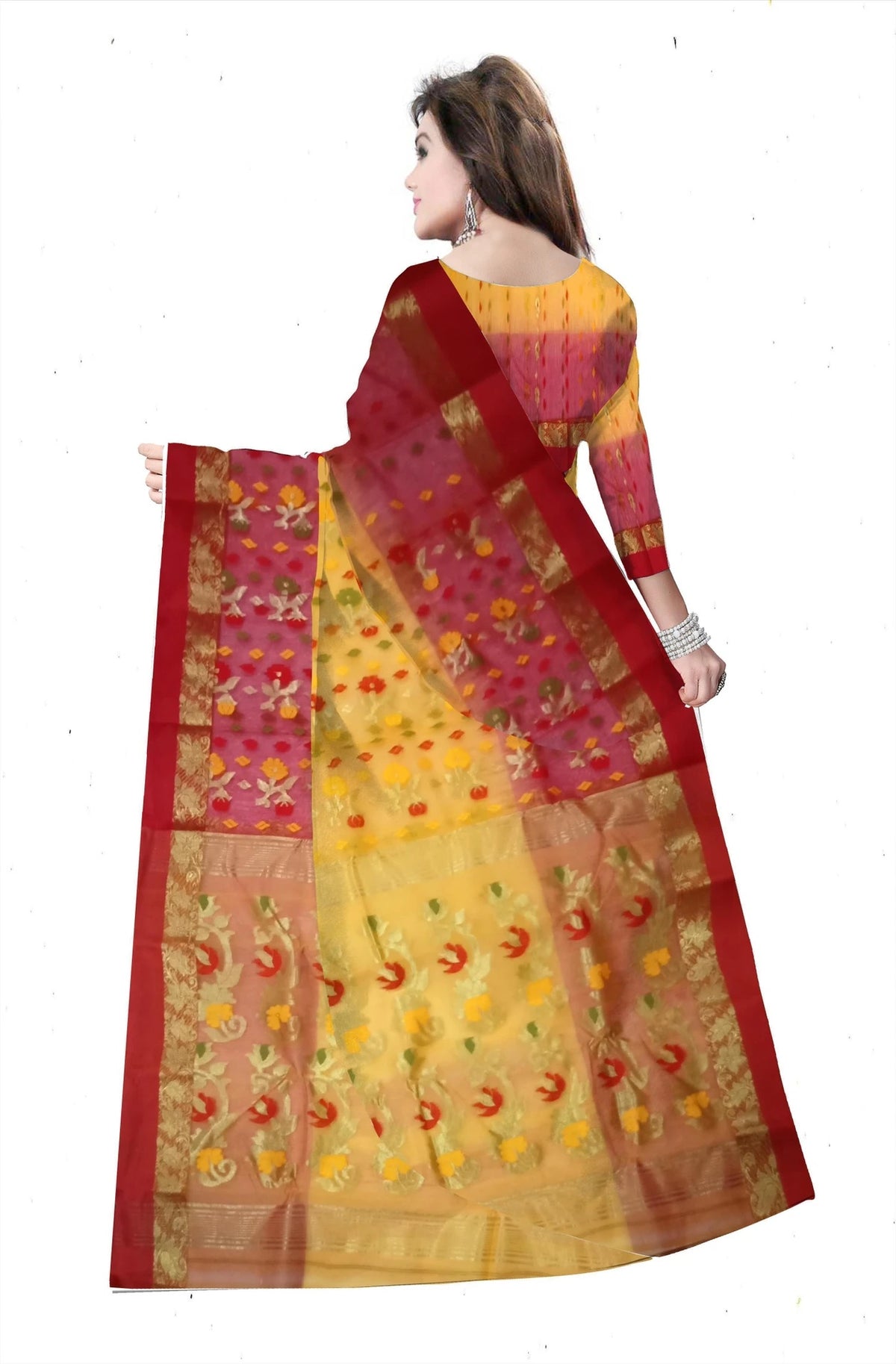 Pradip Fabrics Ethnic Women's Tant Silk Sky Blue and Blue colour Saree.