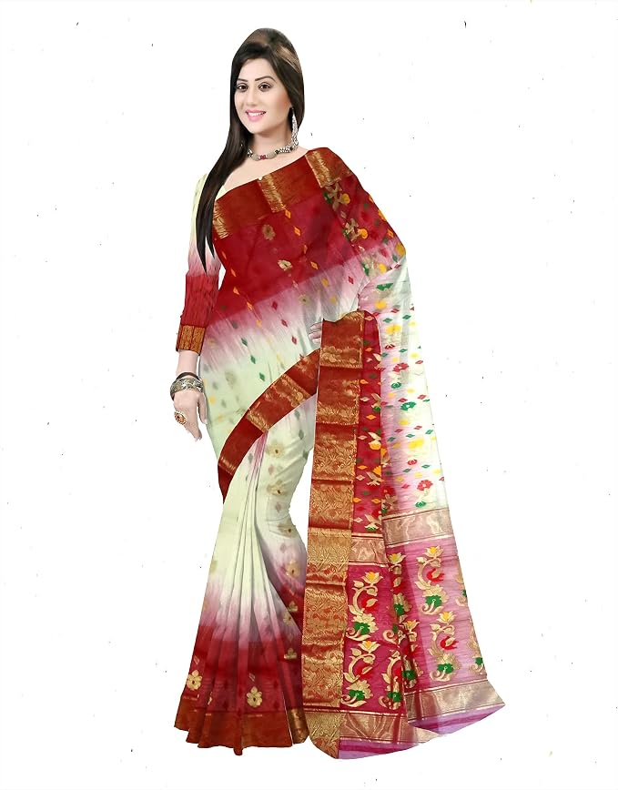 Pradip Fabrics Ethnic Women's Tant Silk Sky Blue and Blue colour Saree.