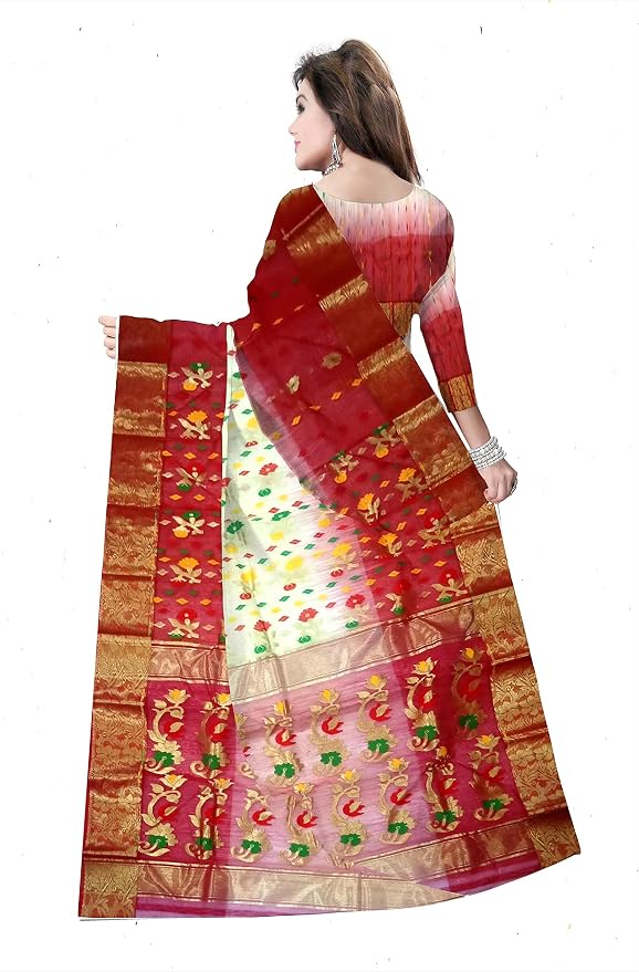 Pradip Fabrics Ethnic Women's Tant Silk Sky Blue and Blue colour Saree.