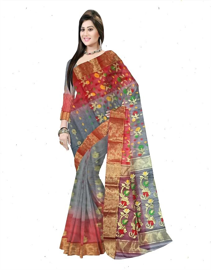 Pradip Fabrics Ethnic Women's Tant Silk Sky Blue and Blue colour Saree.