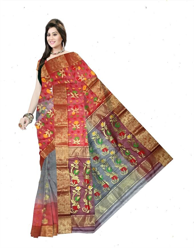 Pradip Fabrics Ethnic Women's Tant Silk Sky Blue and Blue colour Saree.