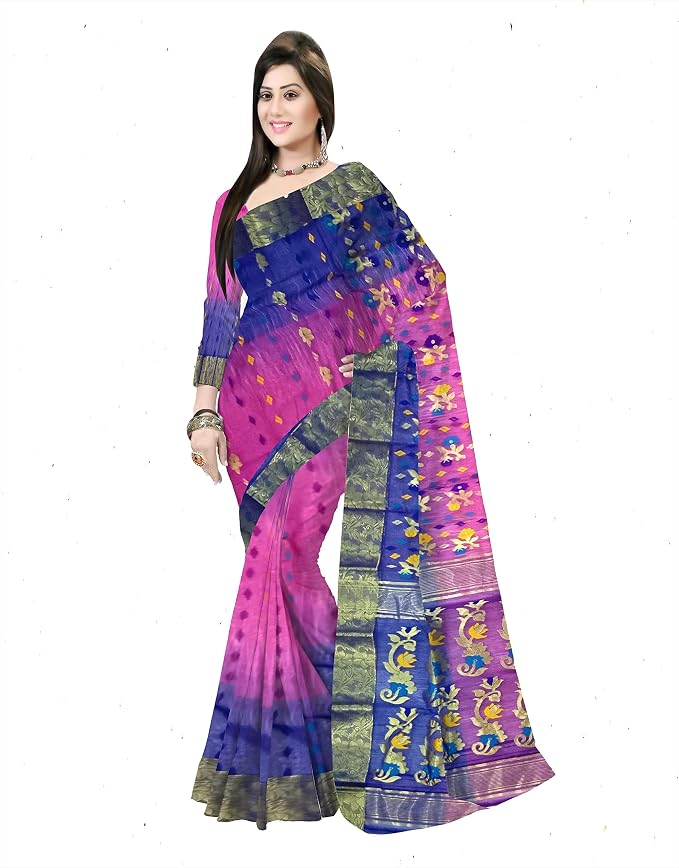 Pradip Fabrics Ethnic Women's Tant Silk Sky Blue and Blue colour Saree.