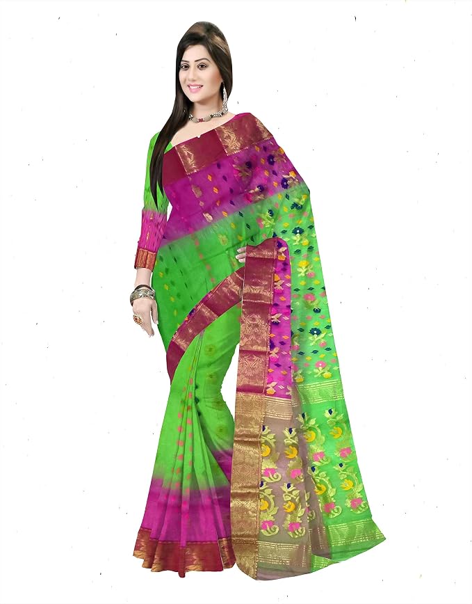 Pradip Fabrics Ethnic Women's Tant Silk Sky Blue and Blue colour Saree.