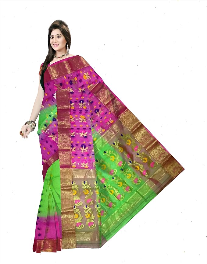Pradip Fabrics Ethnic Women's Tant Silk Sky Blue and Blue colour Saree.