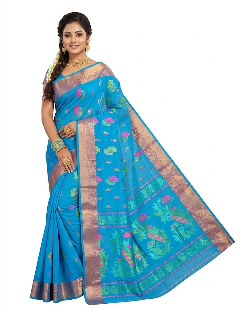 Pradip Fabrics Woven Tant Pure Cotton Saree (Orange)