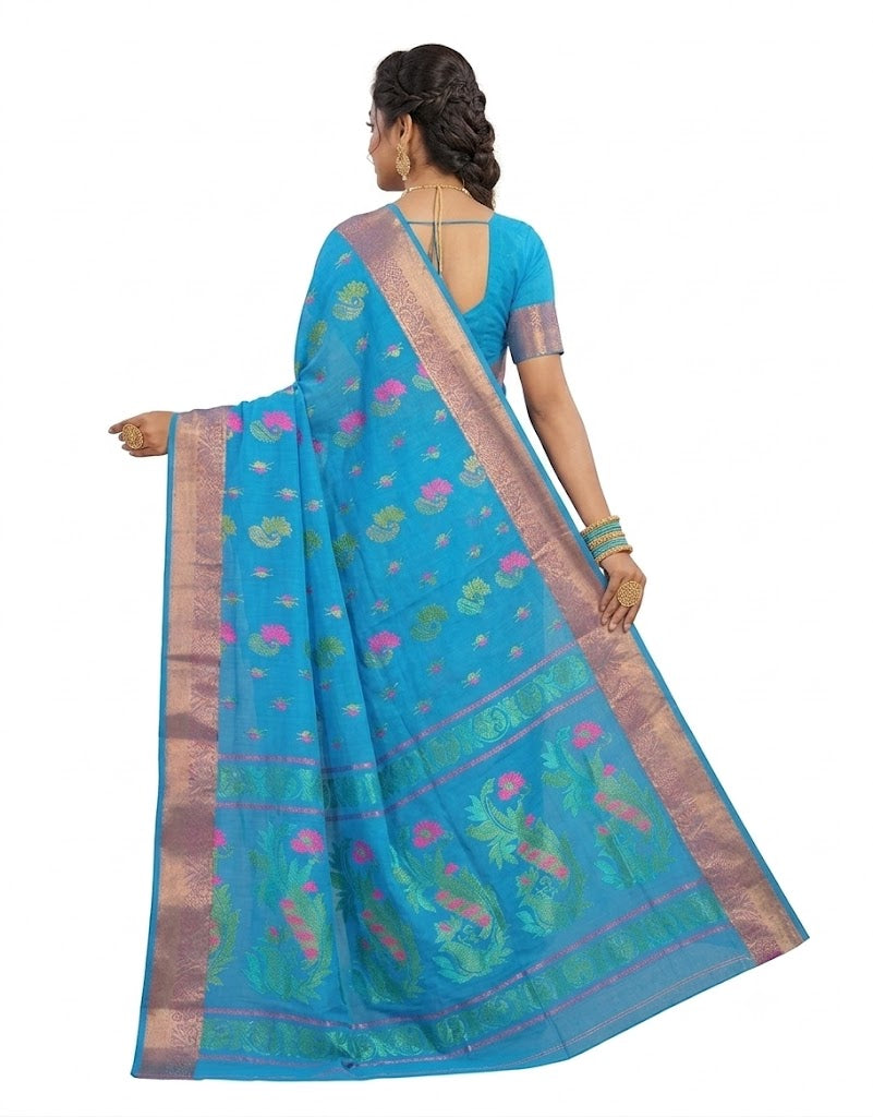 Pradip Fabrics Woven Tant Pure Cotton Saree (Orange)