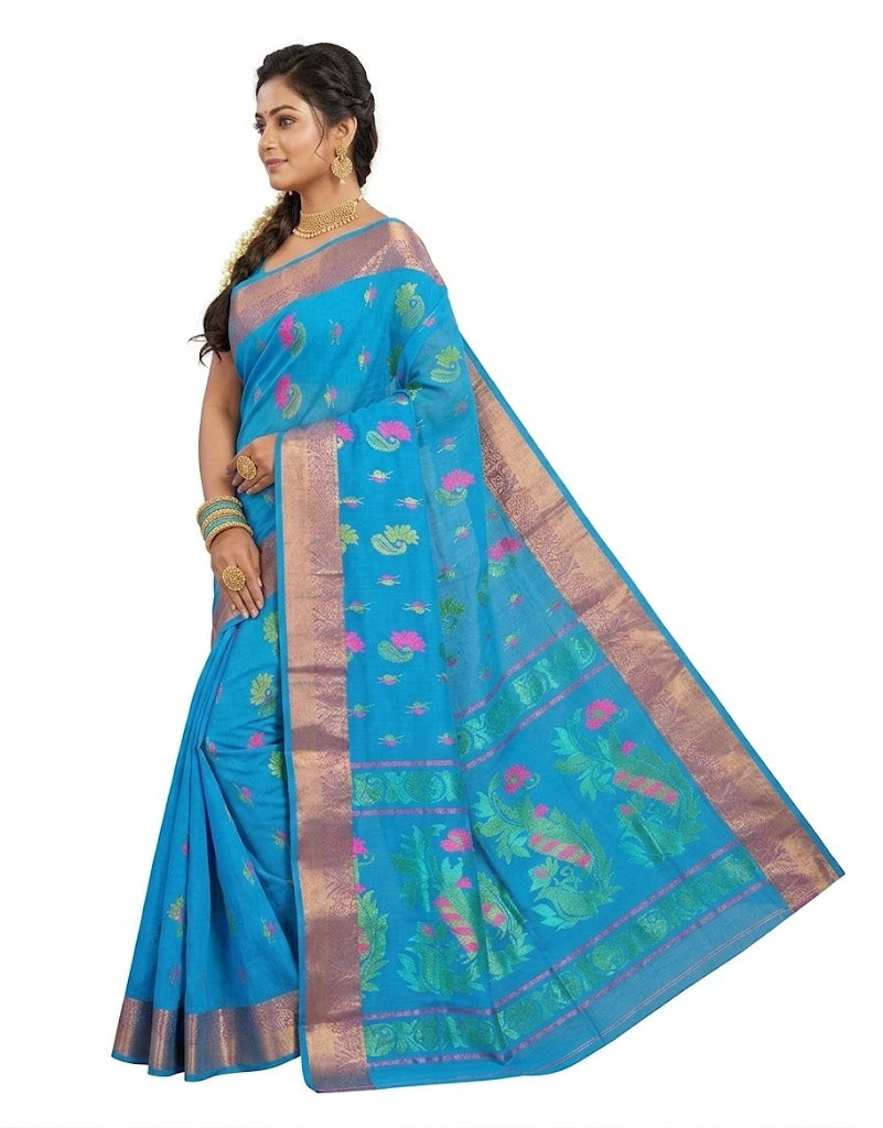 Pradip Fabrics Woven Tant Pure Cotton Saree (Orange)