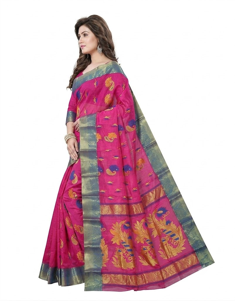 Pradip Fabrics Woven Tant Pure Cotton Saree (Orange)