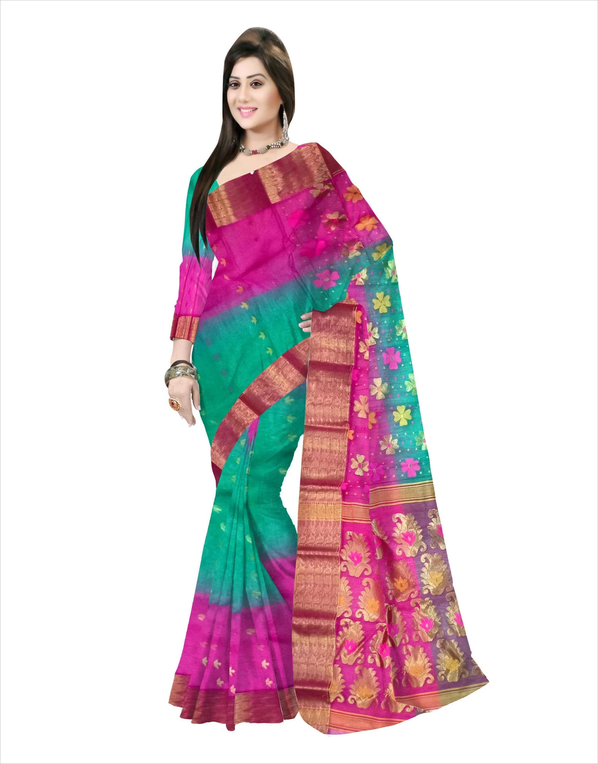 Pradip Fabrics Woven Tant Silk Blend Saree