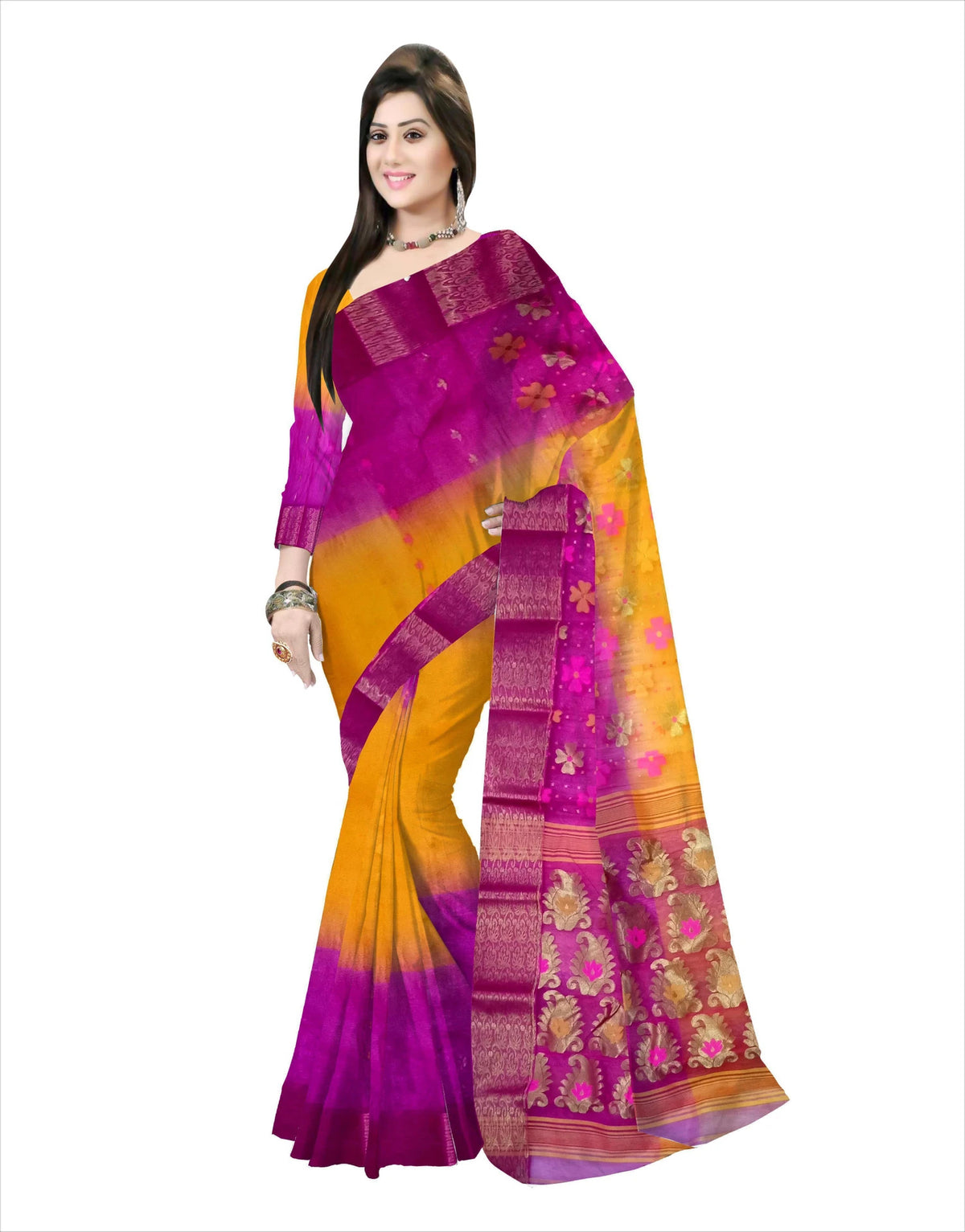 Pradip Fabrics Woven Tant Silk Blend Saree