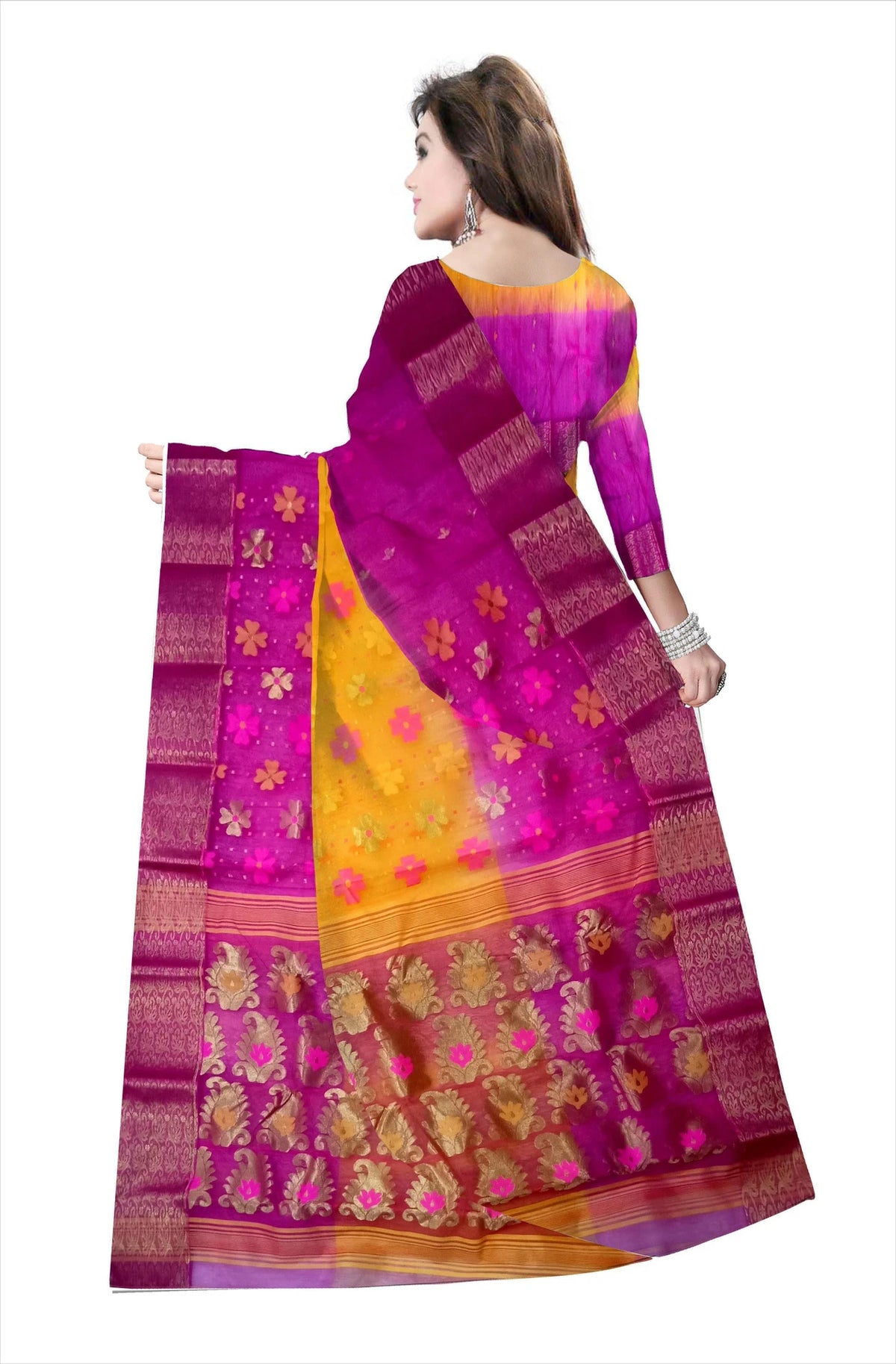 Pradip Fabrics Woven Tant Silk Blend Saree