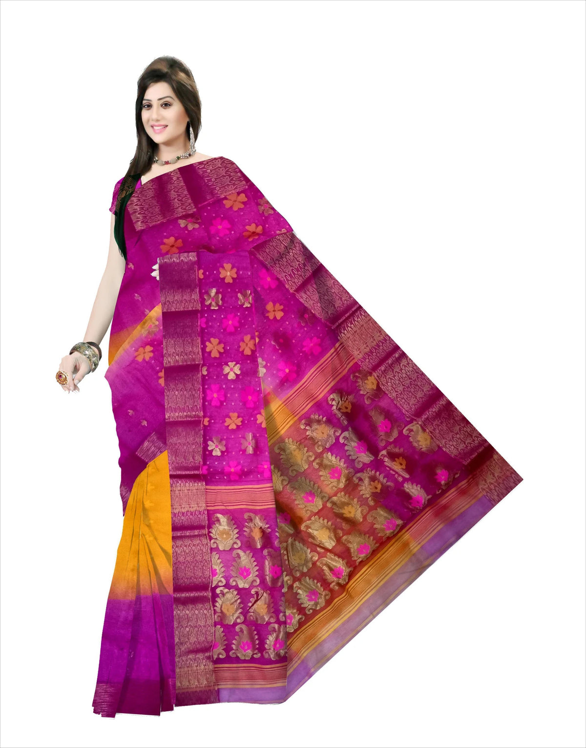 Pradip Fabrics Woven Tant Silk Blend Saree