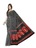 Pradip Fabrics Bengal Tant Silk Black Dhakai Jamdani Saree for Women