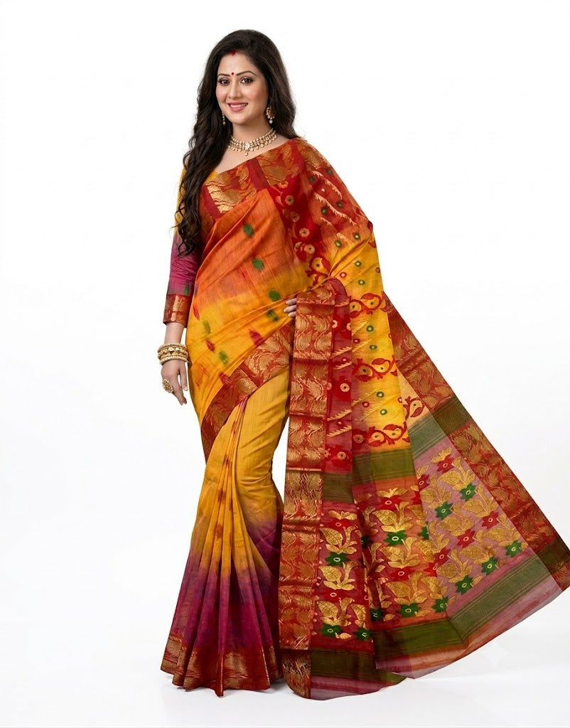Pradip Fabrics Woven Tant Silk Blend Saree