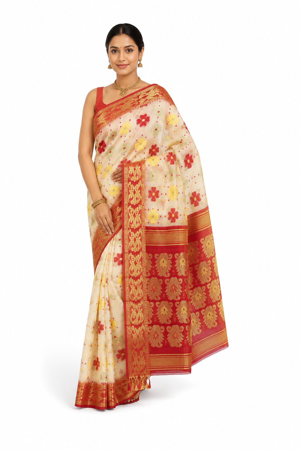 Pradip Fabrics Woven Tant Silk Blend Saree