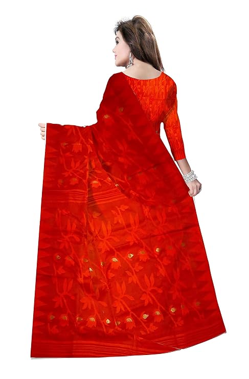 Pradip Fabrics Ethnic Women's Tant Cotton All Over Dhakai Jamdani Green and Yellow Color Saree