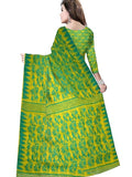 Pradip Fabrics Ethnic Women's Tant Cotton All Over Dhakai Jamdani Green and Yellow Color Saree