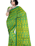 Pradip Fabrics Ethnic Women's Tant Cotton All Over Dhakai Jamdani Green and Yellow Color Saree