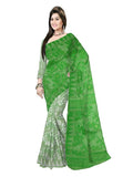 Pradip Fabrics Ethnic Women's Tant Cotton All Over Dhakai Jamdani Green and Yellow Color Saree