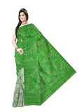 Pradip Fabrics Ethnic Women's Tant Cotton All Over Dhakai Jamdani Green and Yellow Color Saree