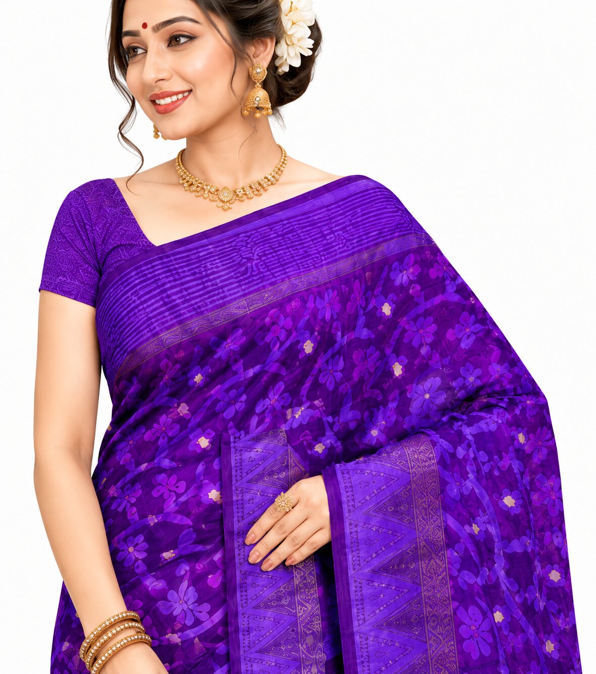 Pradip Fabrics Ethnic Women's Dhakhai Jamdani Saree