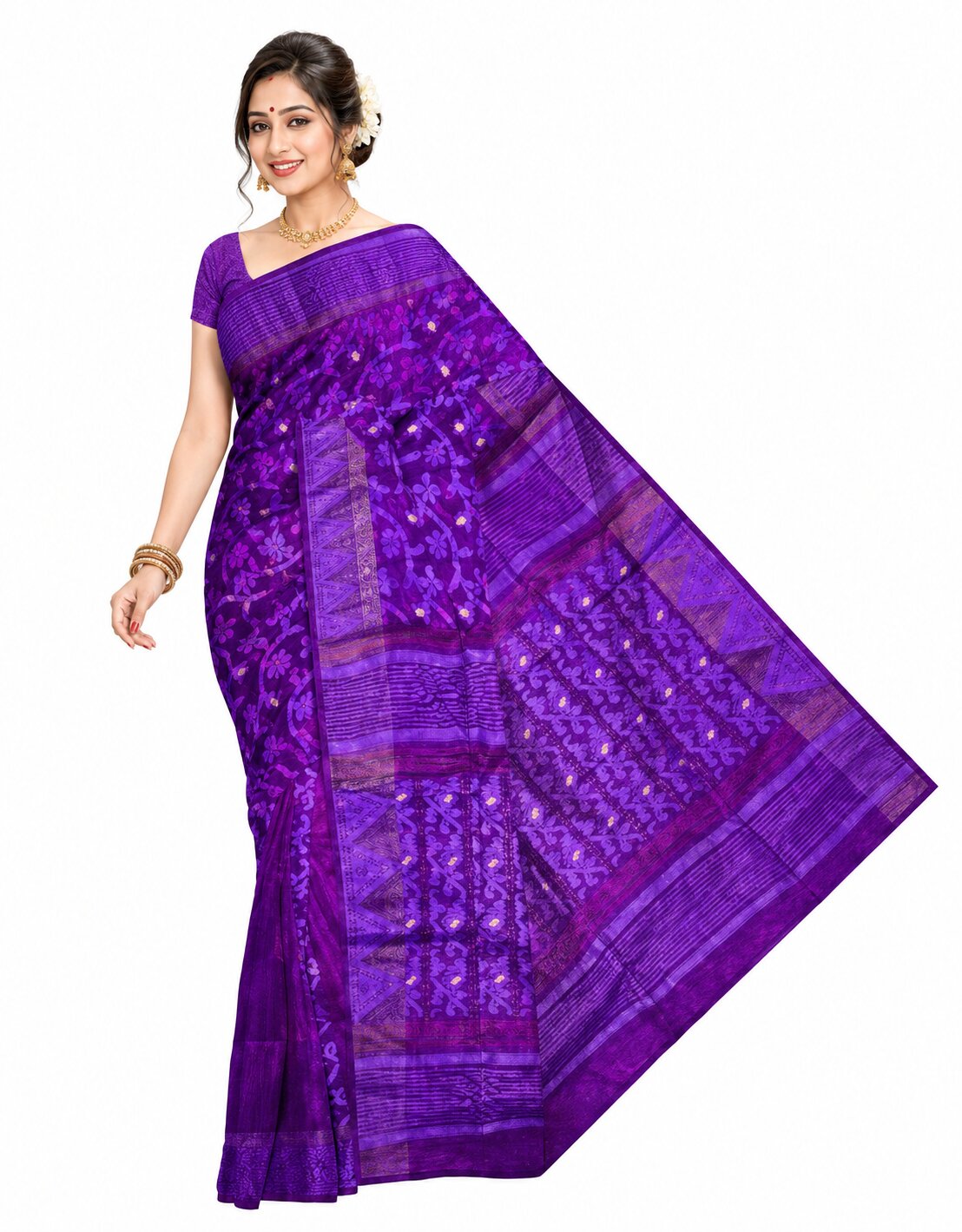 Pradip Fabrics Ethnic Women's Dhakhai Jamdani Saree