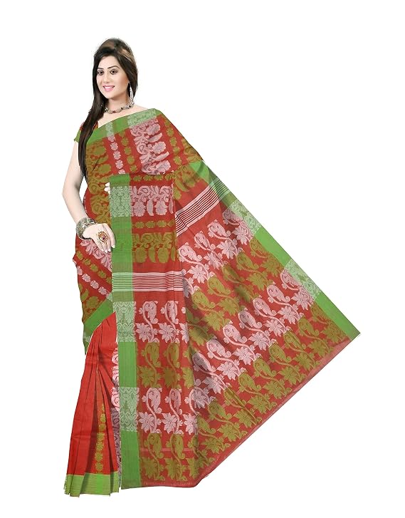 Pradip Fabrics Ethnic Women's Tant Cotton Dhakai Jamdami Saree