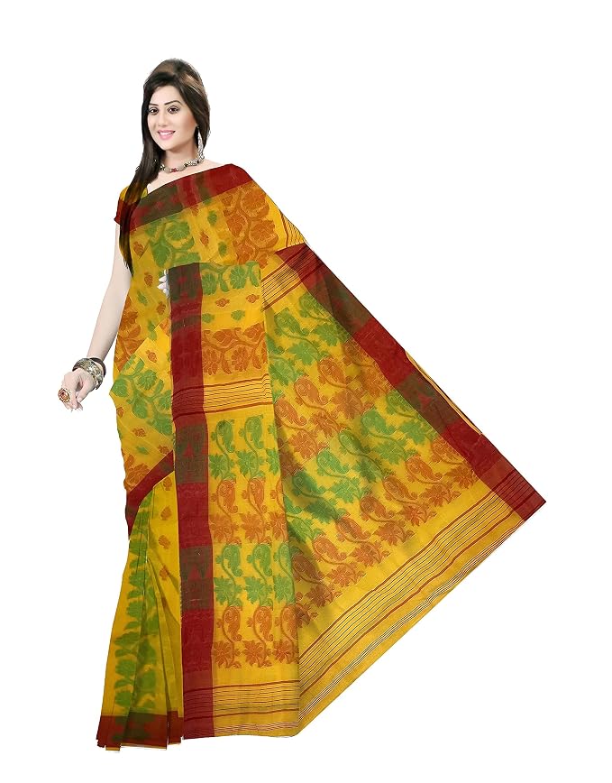 Pradip Fabrics Ethnic Women's Tant Cotton Dhakai Jamdami Saree