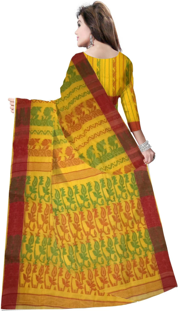 Pradip Fabrics Ethnic Women's Tant Cotton Dhakai Jamdami Saree