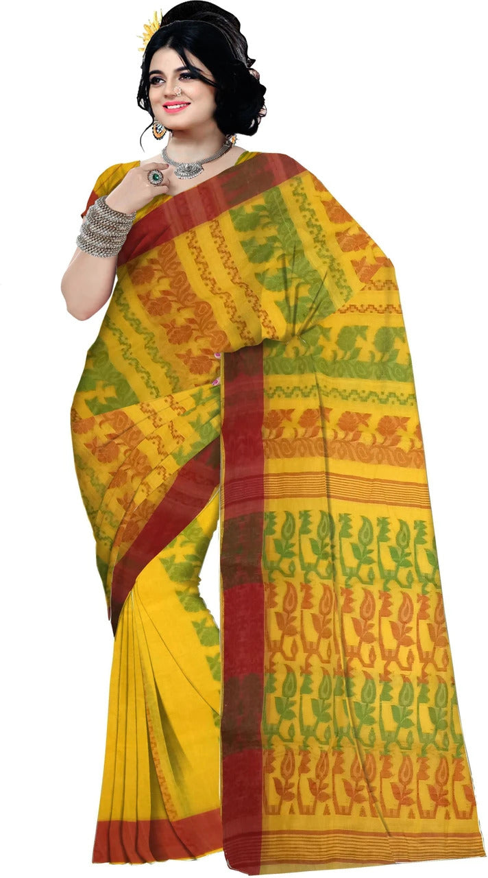 Pradip Fabrics Ethnic Women's Tant Cotton Dhakai Jamdami Saree