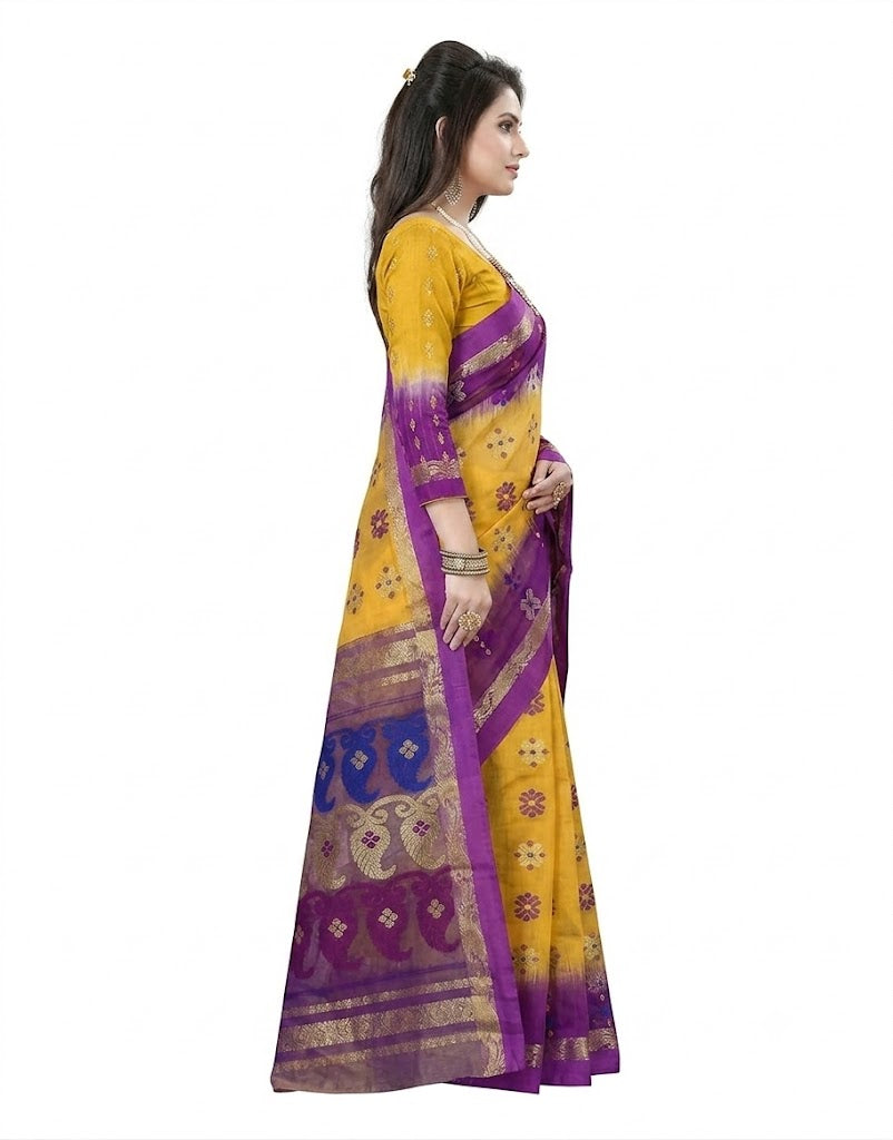 Pradip Fabrics Self Design Tant Silk Blend Saree (Pink)