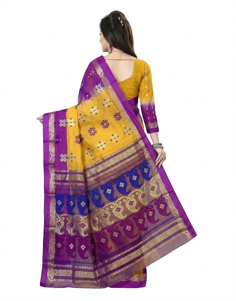 Pradip Fabrics Self Design Tant Silk Blend Saree (Pink)
