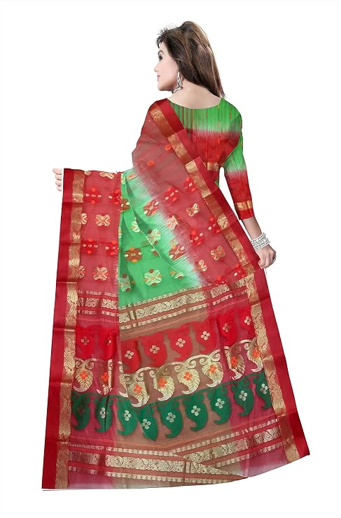 Pradip Fabrics Self Design Tant Silk Blend Saree (Pink)