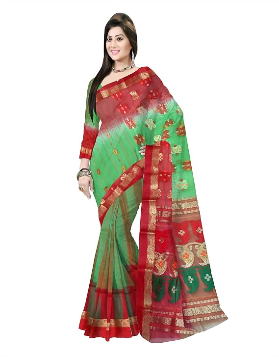 Pradip Fabrics Self Design Tant Silk Blend Saree (Pink)