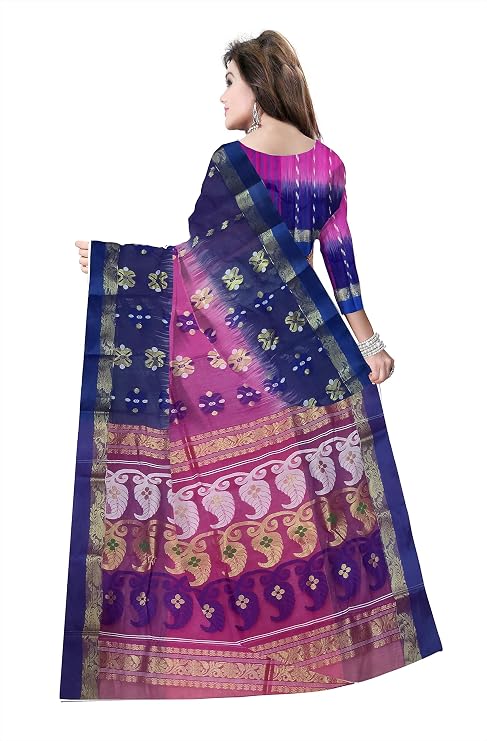 Pradip Fabrics Self Design Tant Silk Blend Saree (Pink)