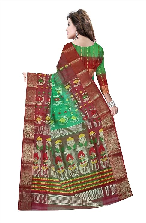 Pradip Fabrics Self Design Tant Silk Blend Saree (Pink)