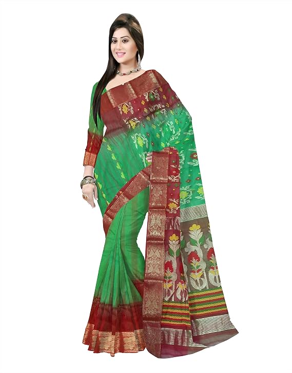 Pradip Fabrics Self Design Tant Silk Blend Saree (Pink)