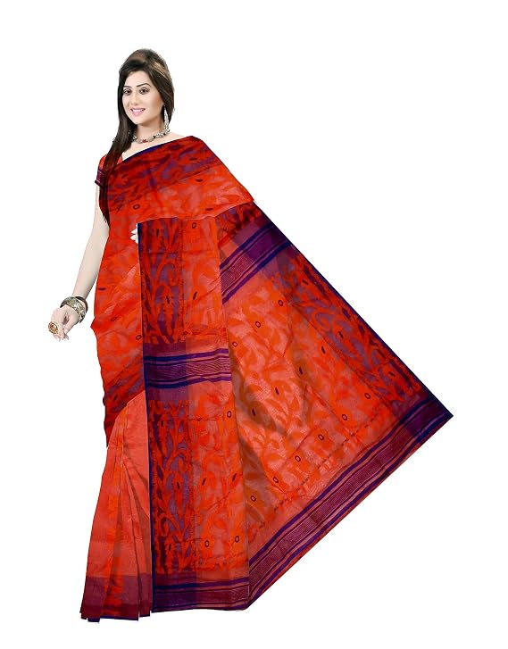 Pradip Fabrics Ethnic Women's Tant Jamdani Aqua Green Color Saree