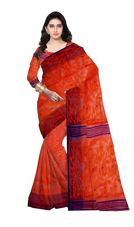 Pradip Fabrics Ethnic Women's Tant Jamdani Aqua Green Color Saree