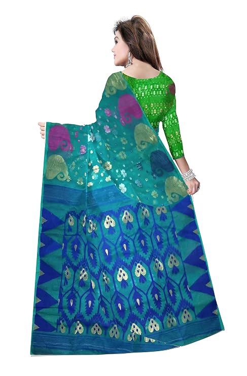 Pradip Fabrics Ethnic Women's Tant Jamdani Aqua Green Color Saree