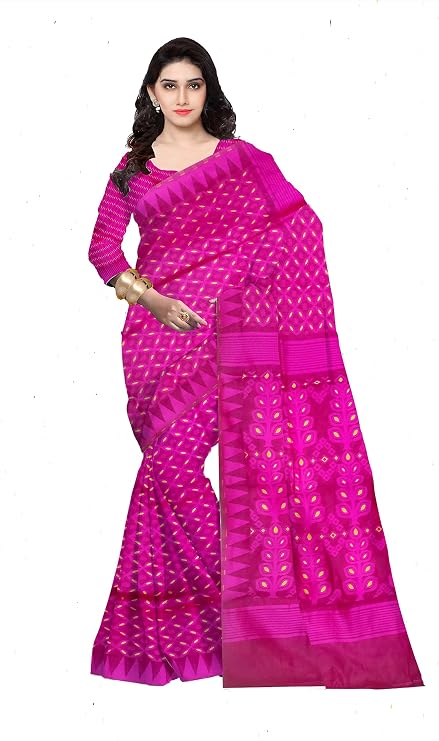 Pradip Fabrics Woven Jamdani Cotton Silk Saree (Blue)