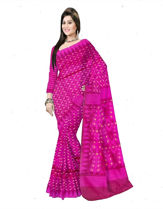 Pradip Fabrics Woven Jamdani Cotton Silk Saree (Blue)