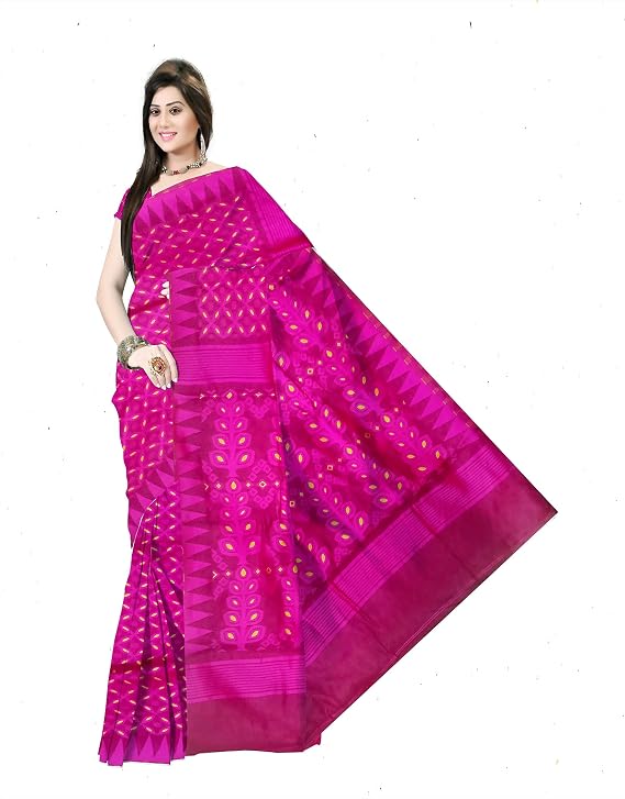 Pradip Fabrics Woven Jamdani Cotton Silk Saree (Blue)