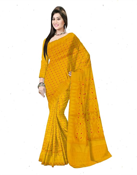 Pradip Fabrics Woven Jamdani Cotton Silk Saree (Blue)